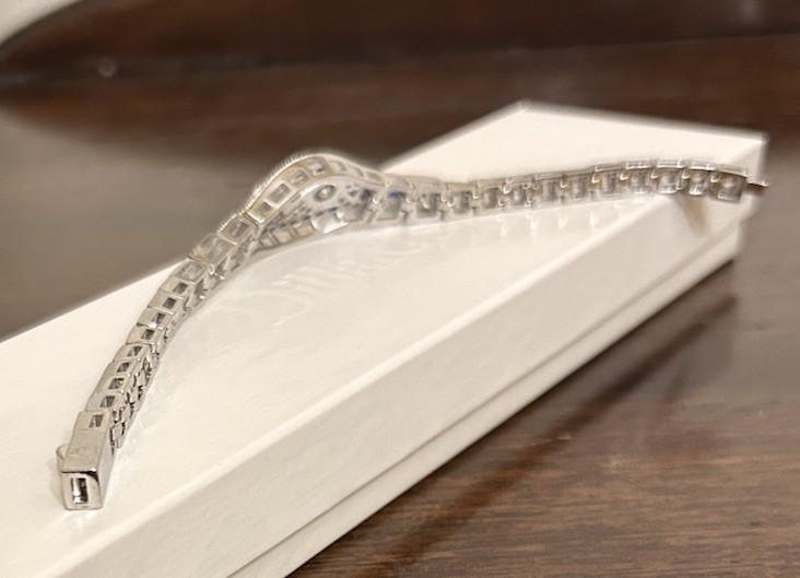 Silver Sapphire Blue CZ & Diamond CZ Art Deco Art Nouveau Inspired Bracelet NWT