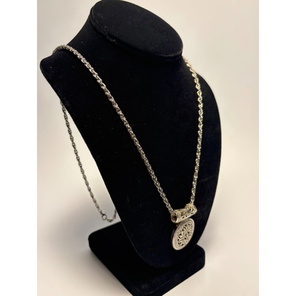 Pendant Necklace Maximalist Boho Vibes Statement Piece 30 in Chunky Silver Tone