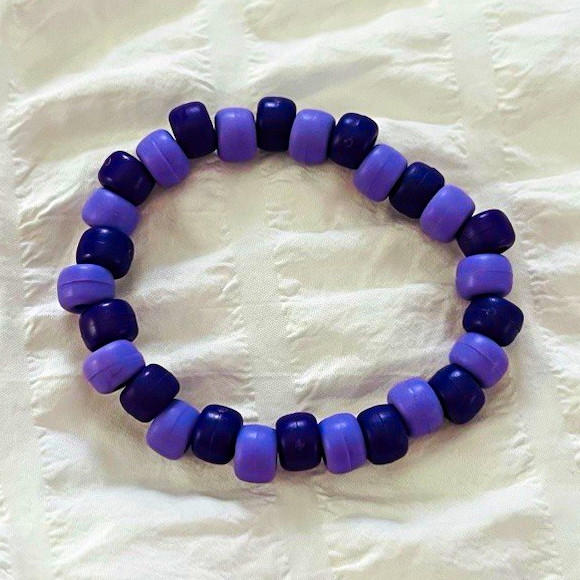Purple Plastic Round Beaded Stretch Bracelet Slip-On, Sizable