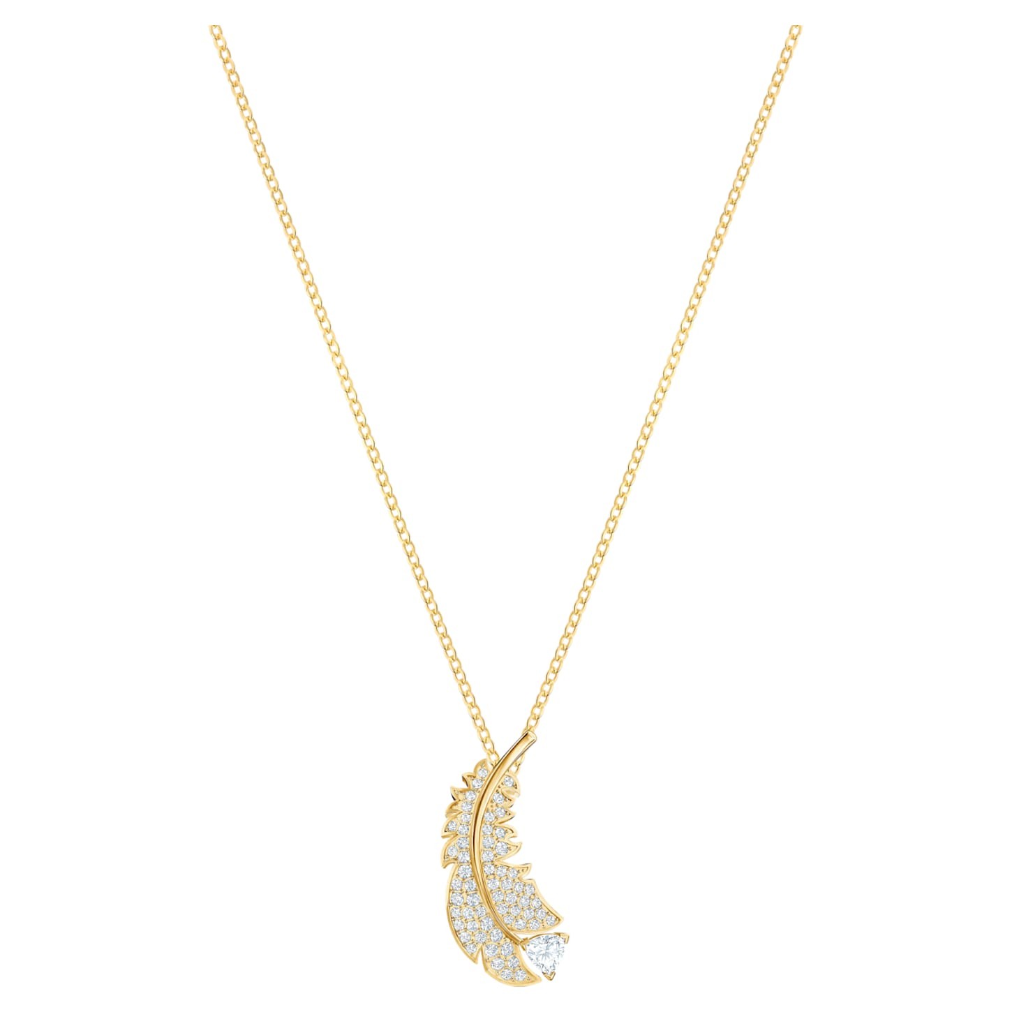 Swarovski Nice Crystal Pave Feather Pendant Necklace White, Gold-tone plated
