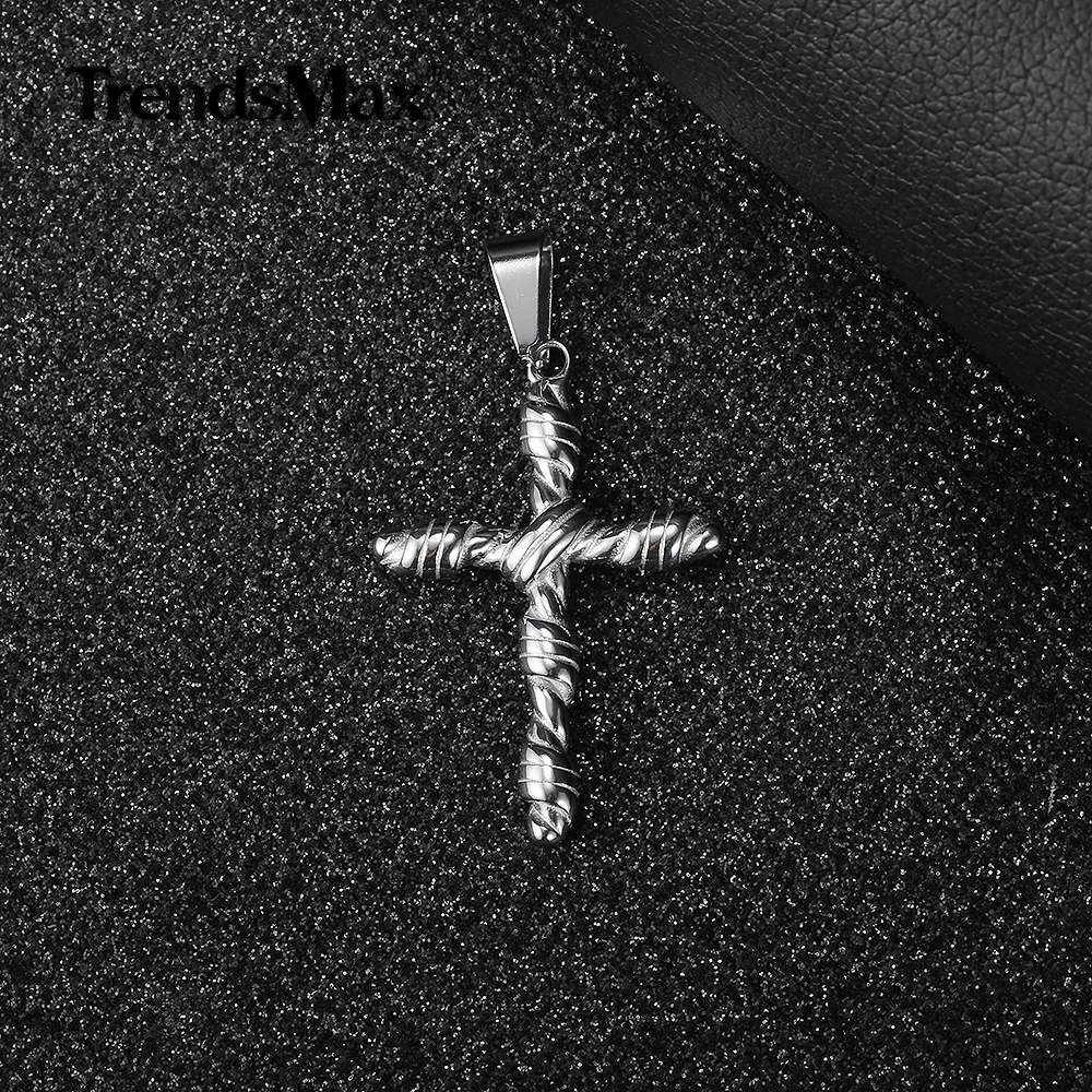 Men’s Silver Tone Stainless Steel Chain Vintage Religious Cross Pendant Necklace