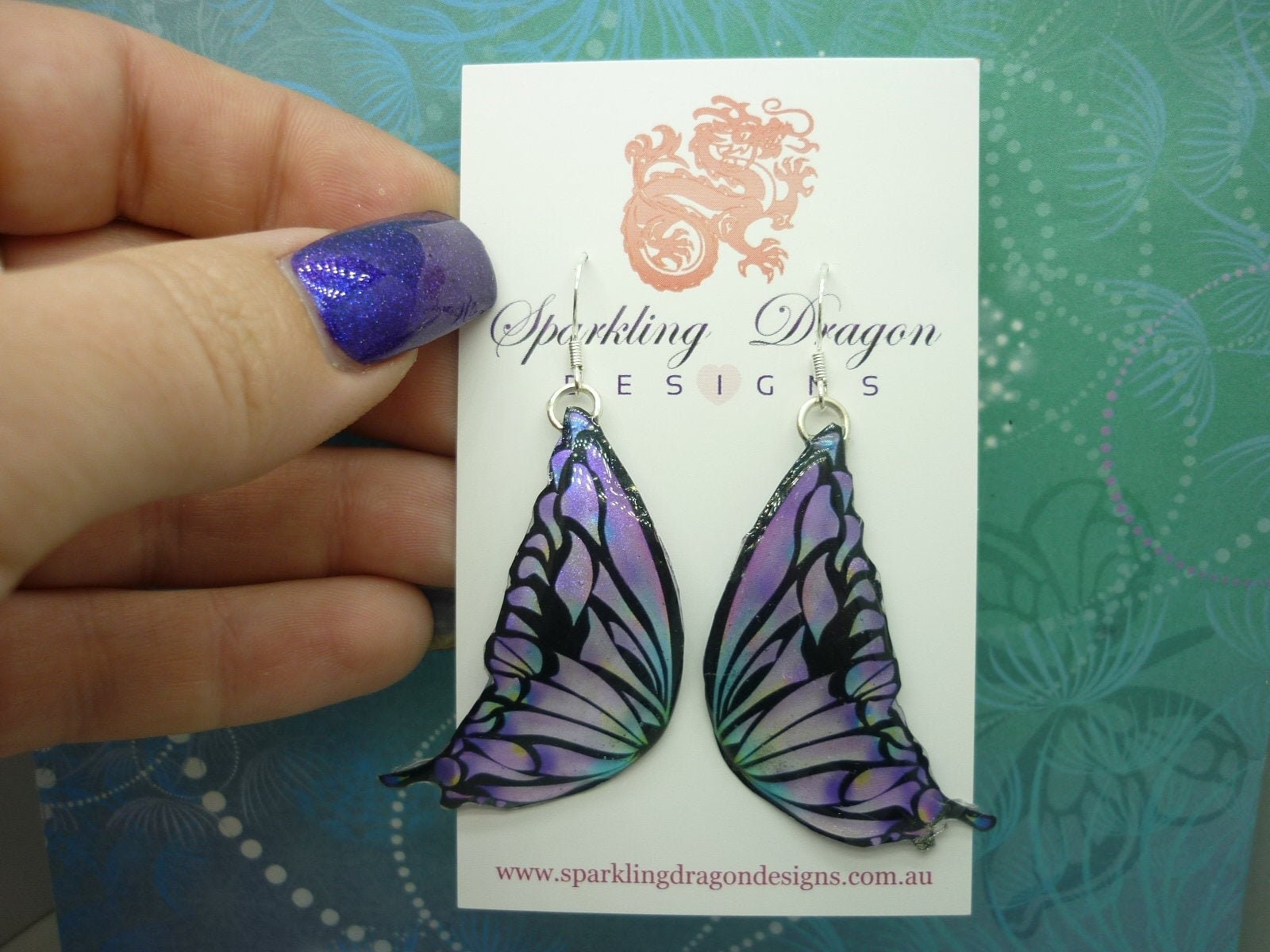 Butterfly Wing Earrings Purple Stained Glass- Fairy Jewellery, Fun Gift for her