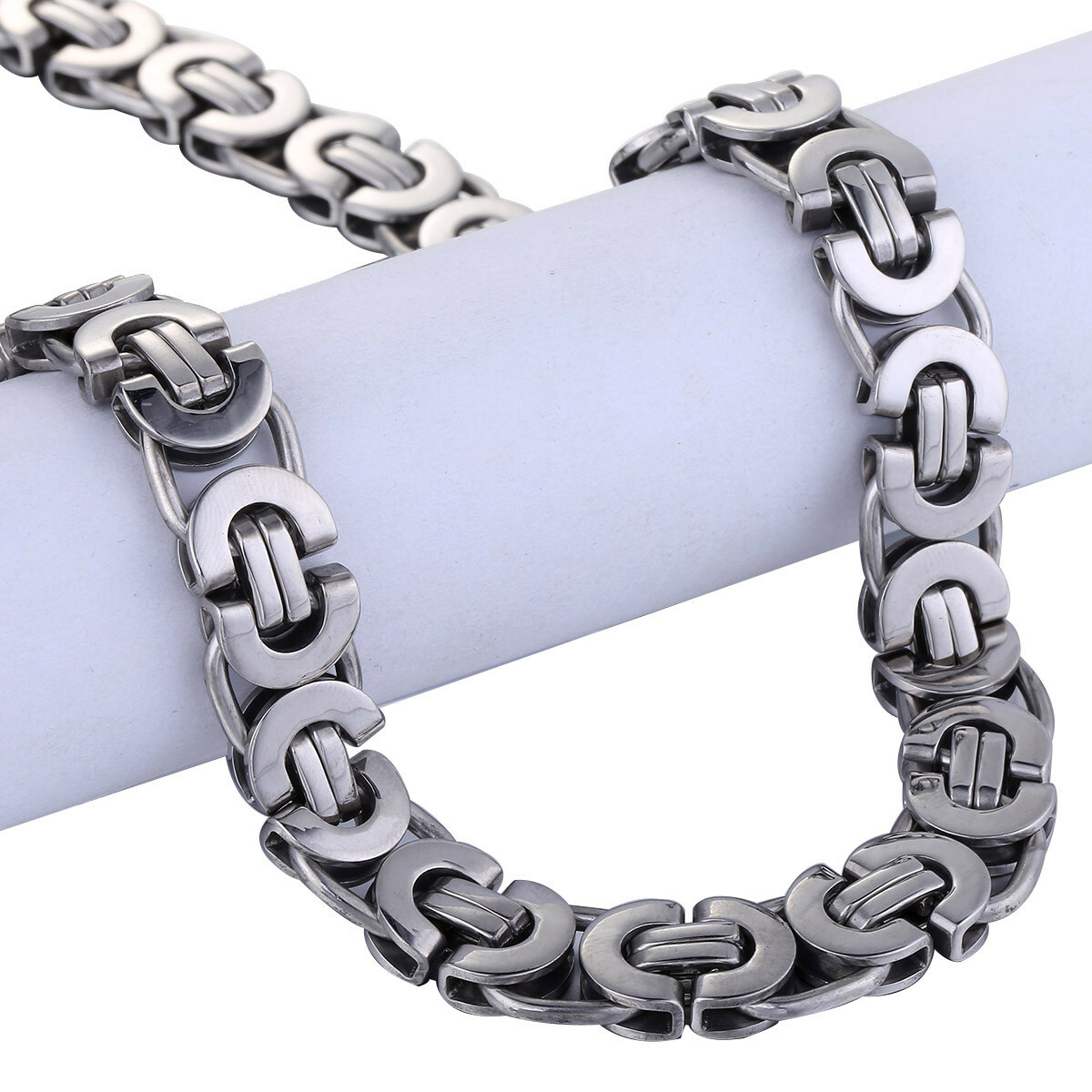 18-36″ 11mm Stainless Steel Flat Byzantine Link Chain Necklace or Bracelet 7-10″