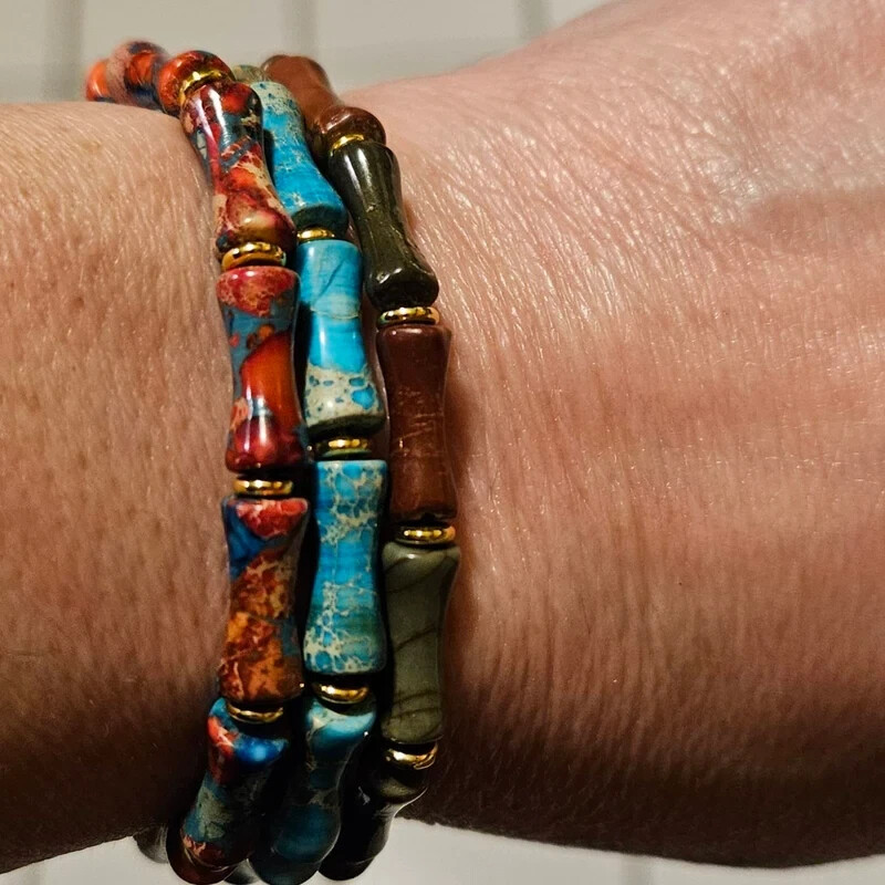 2025HOT Red Creek Jasper Bamboo Bracelet Adjustable Healing Gemstone Jewelry