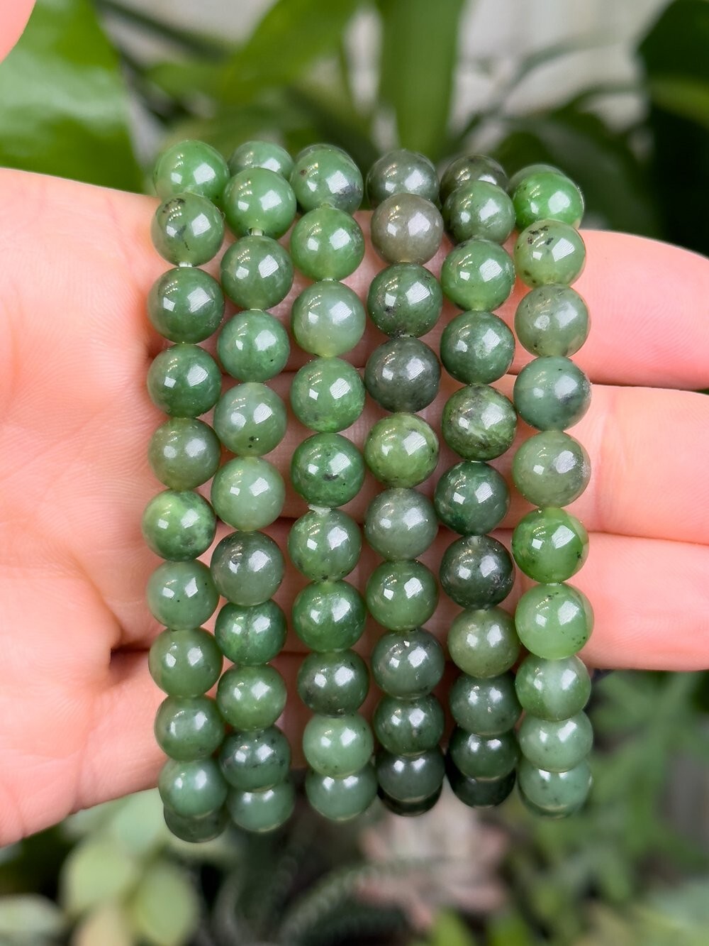 8mm Nephrite Jade Crystal Beaded Bracelet Healing Crystal Reiki Gift Unisex