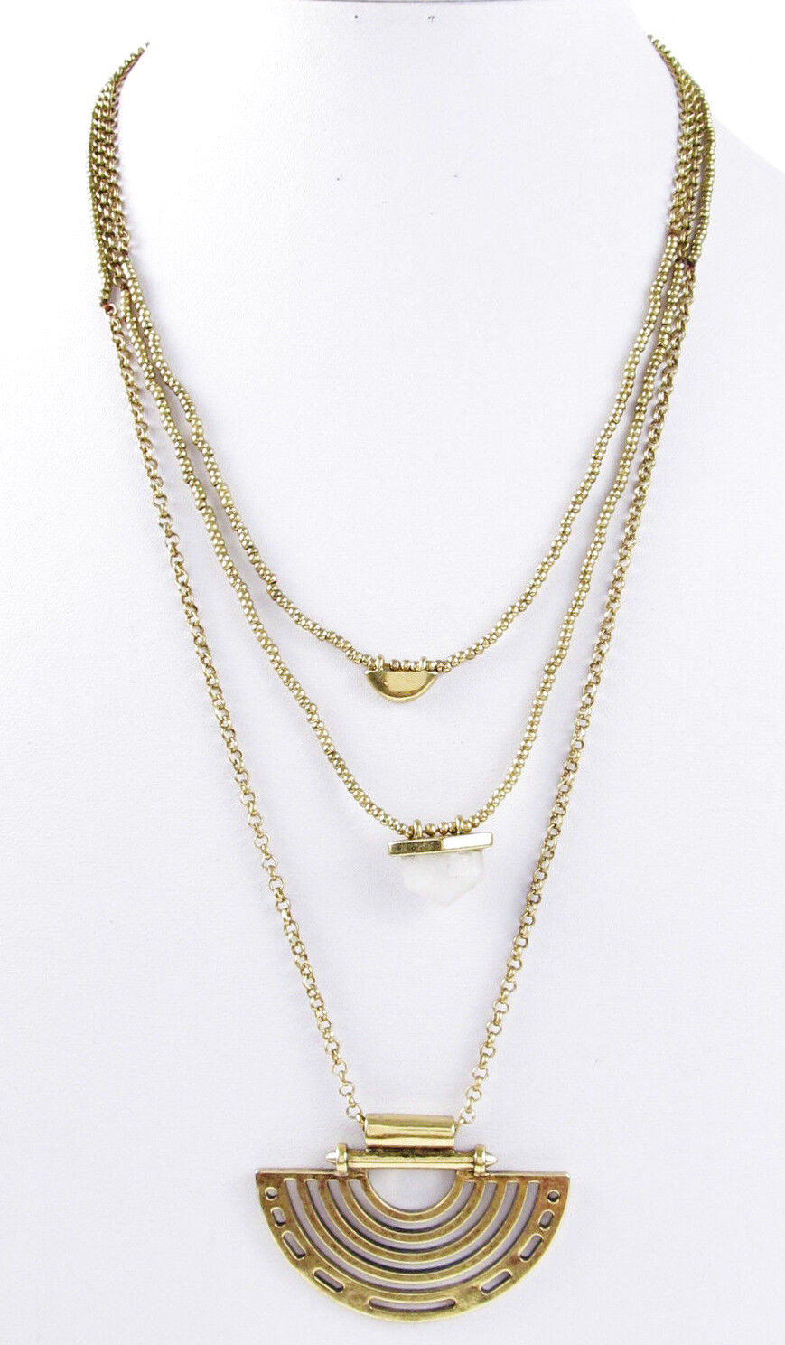 Lucky Brand Gold Tone Geode Fan Charm 3-in-1 Layered Necklace NWT