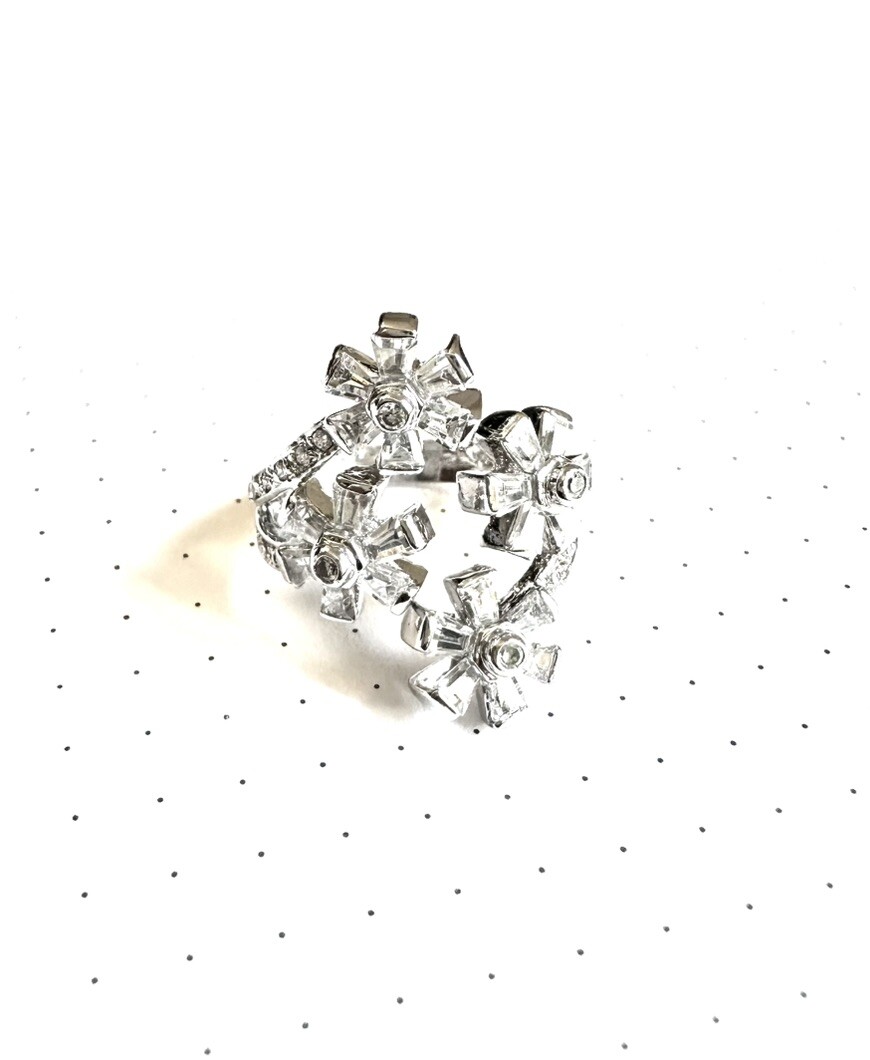 (SIZE 6,7,8,9) Open-Ended CZ Stones FLOWERS CLUSTER RING .925 STERLING SILVER