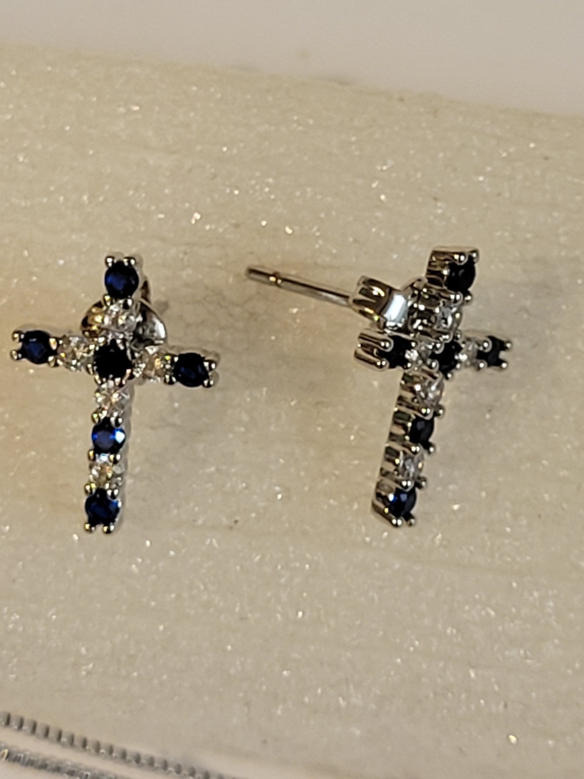 Lab-Created Sapphire Cross Earring and Pendant Set