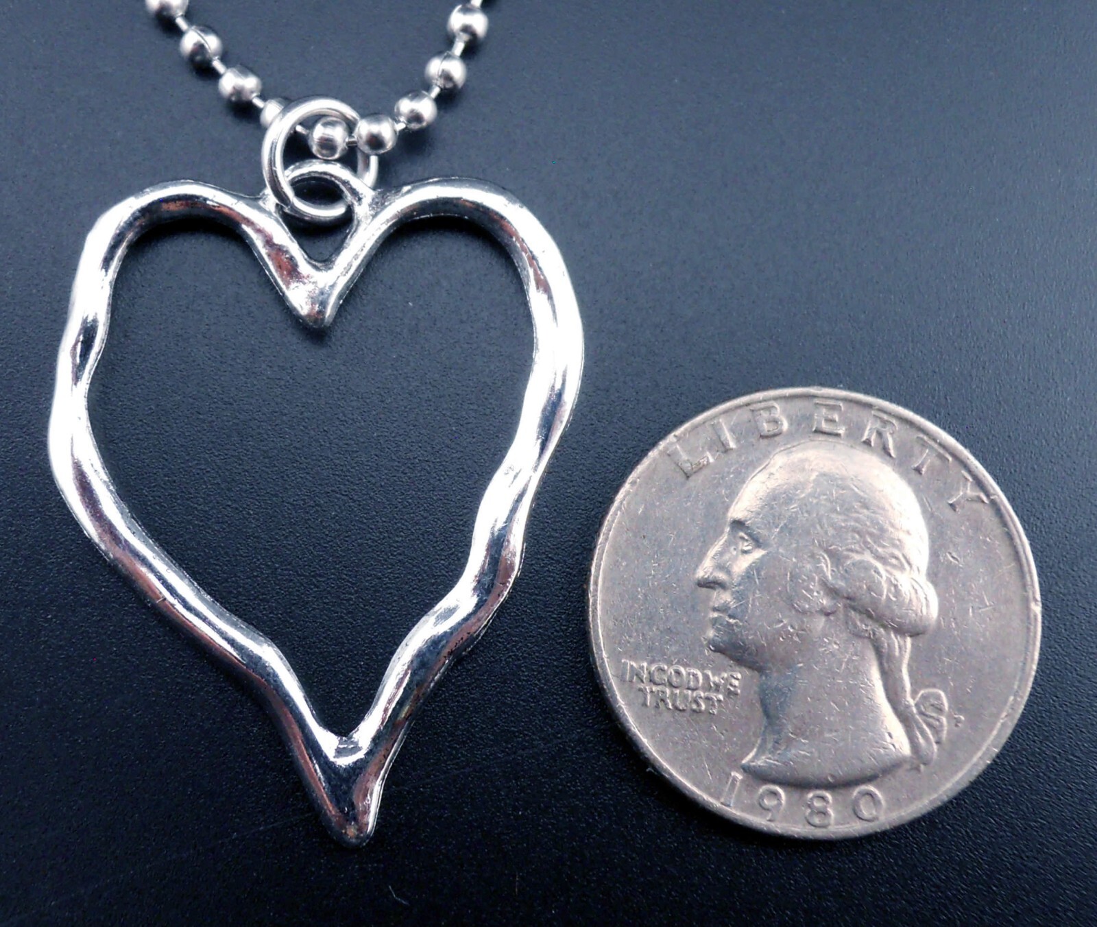 Heart Necklace Stainless Chain New Pendant Open Love Abstract Hammered Look