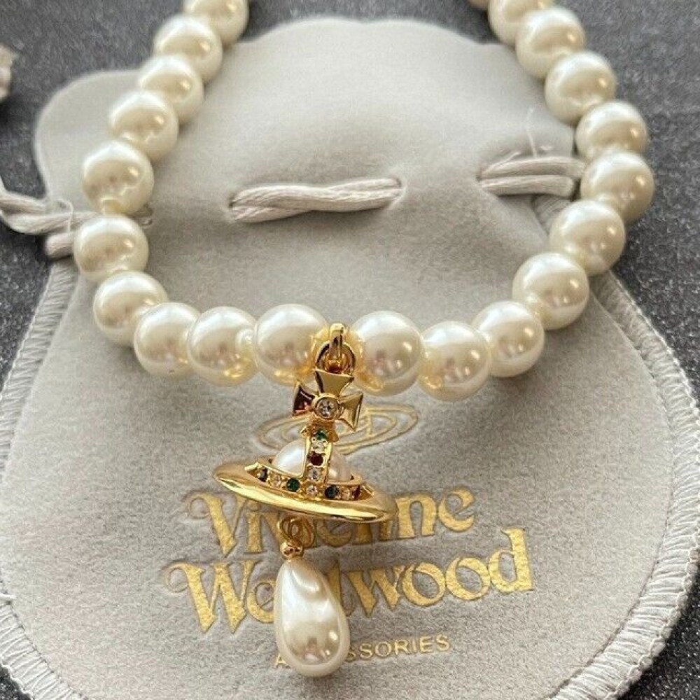 Vivienne Westwood Orb Necklace Choker White 1 Row Drop Pearl 3D Gold Outlet