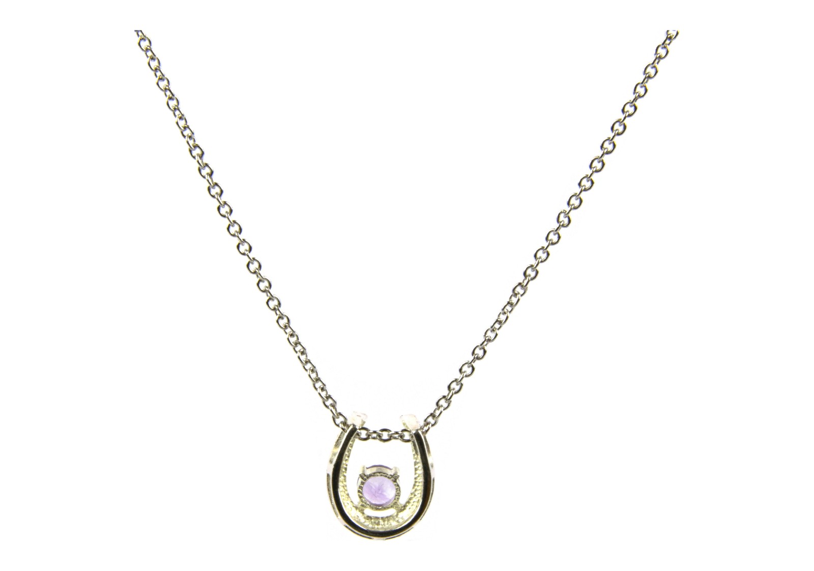 Women’s Genuine Amethyst and Marcasite Horseshoe Pendant and 21″ Necklace Set