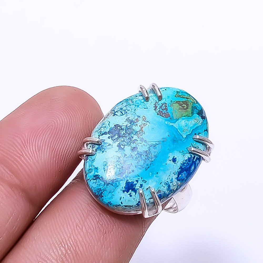 Chrysocolla Solitaire 925 Sterling Silver Ring s.8.5 R47, Christmas Gift