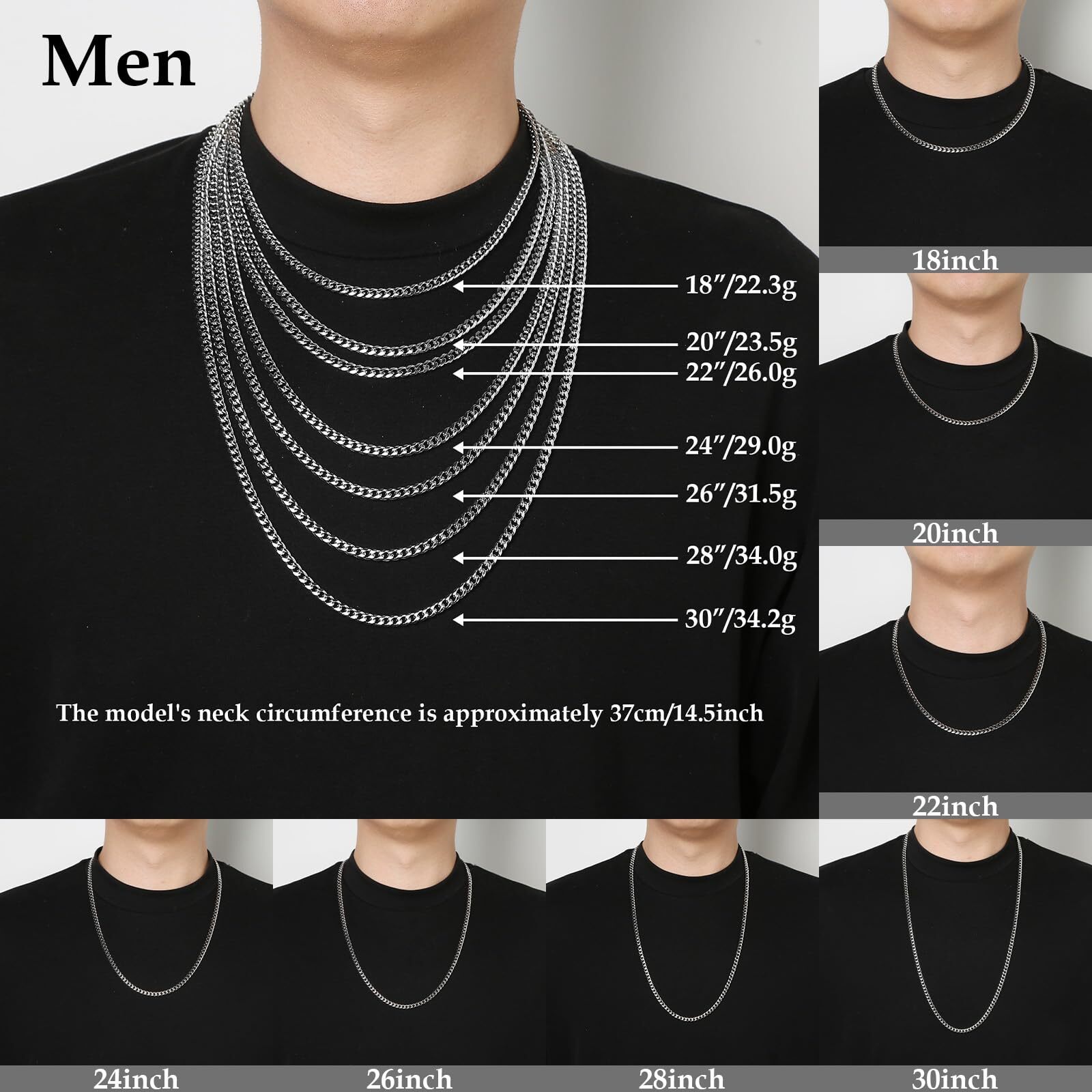 Stainless Steel 7mm Cuban Chain Necklace for Men 16-30 Inch Silver