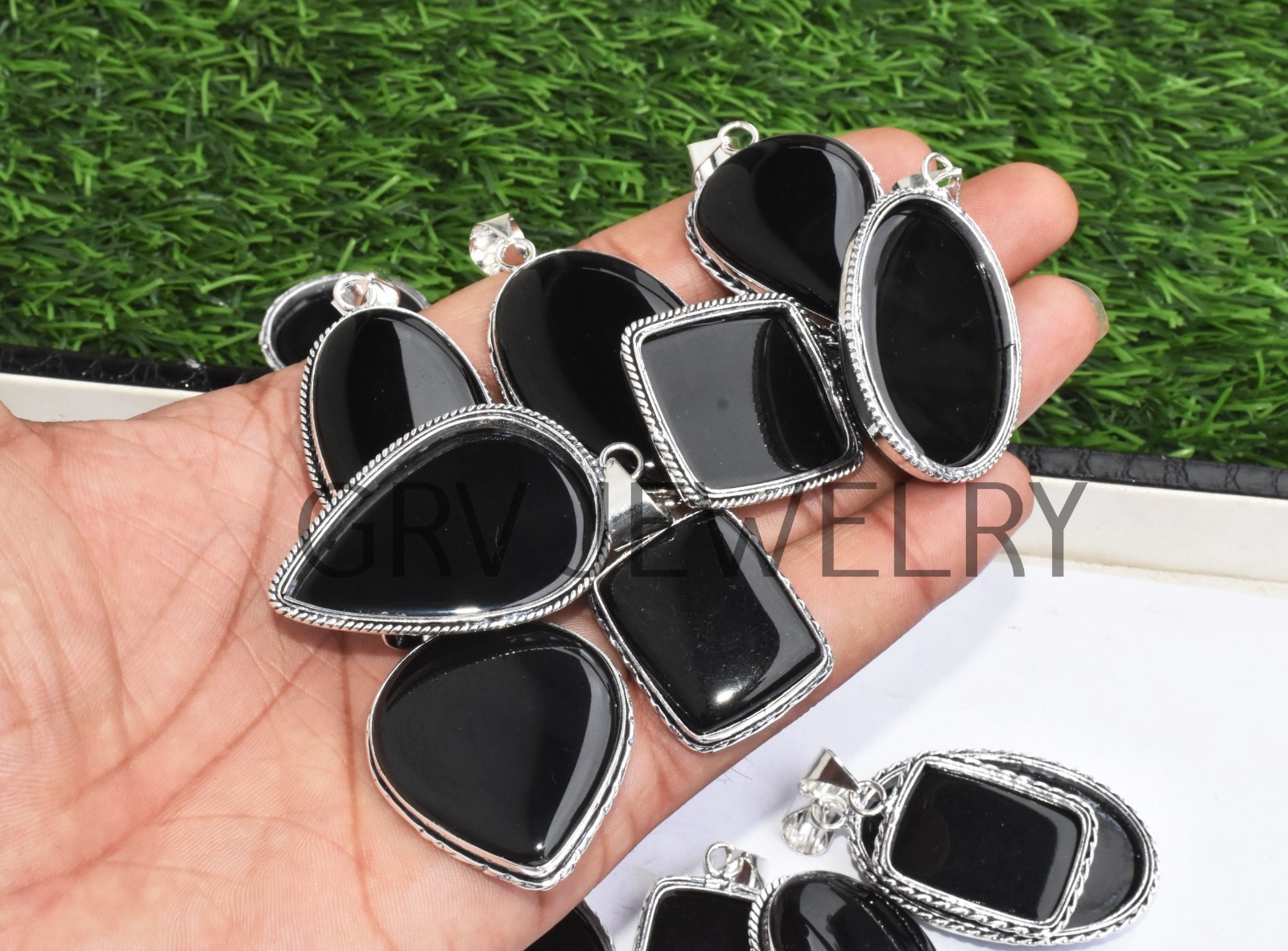 1-1000 Pcs Black Onyx Gemstone Handmade Pendant Lot Bulk: Silver Plated WH-4