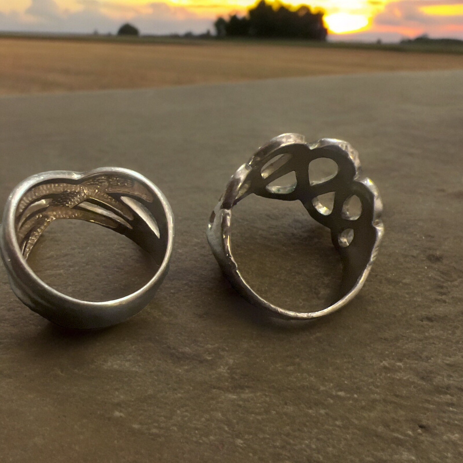 2 Set Of Rings Size 7 One Vintage Wave Ring & The Other Three Band Rolling Ring