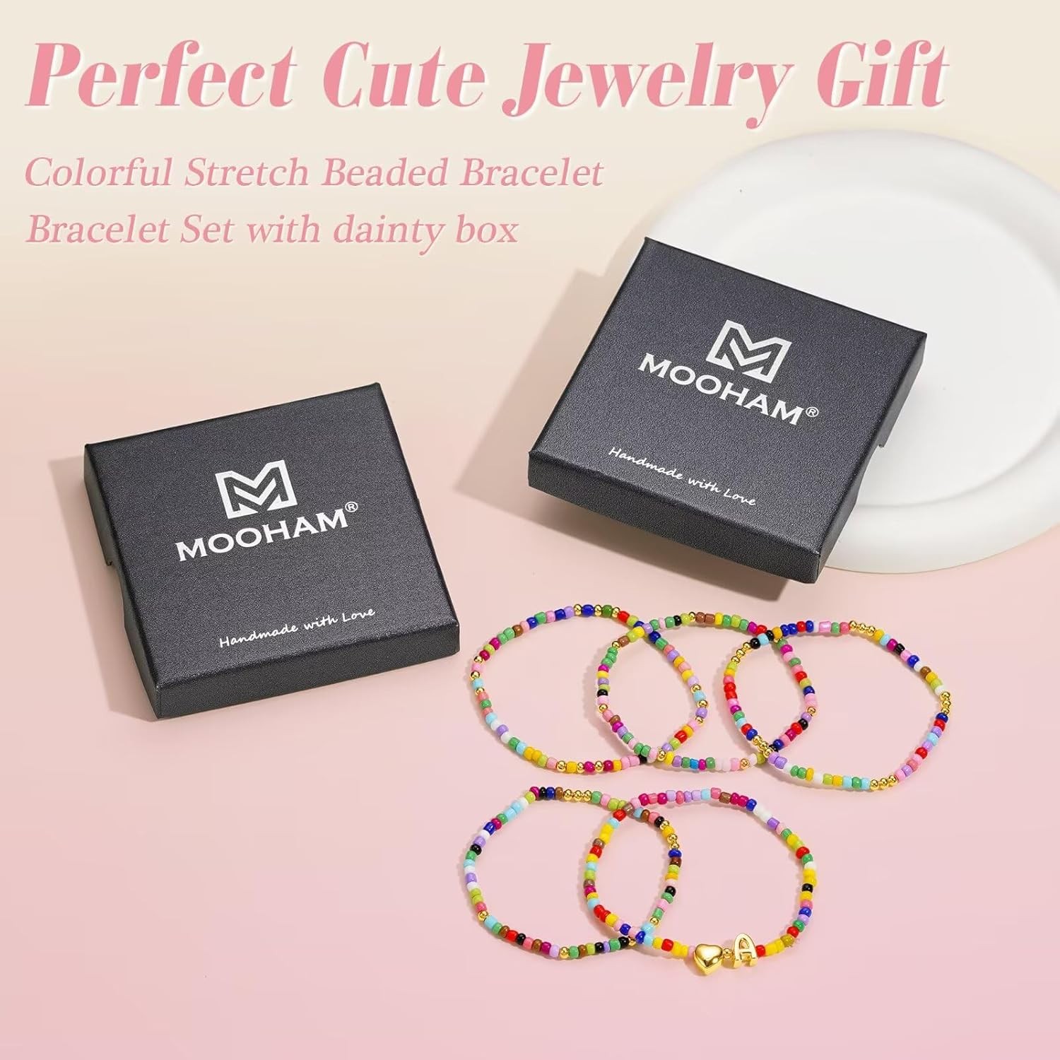 M MOOHAM 5PCS Colorful Beaded Initial Bracelets for Girls Women – Cute…