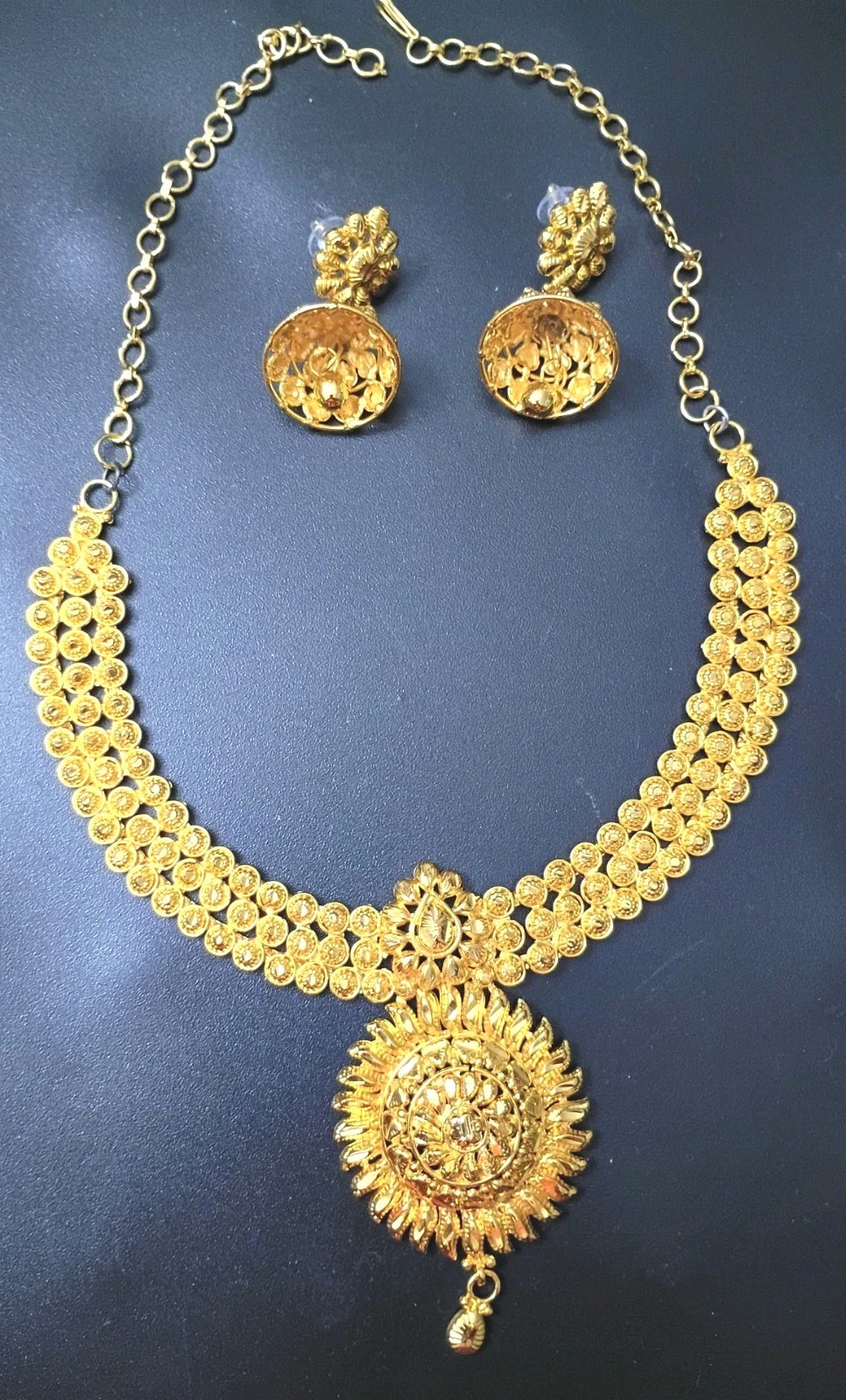 (2 Set) 22K Yellow Gold Plated Bollywood India Necklace & Earring Bells Jewelry