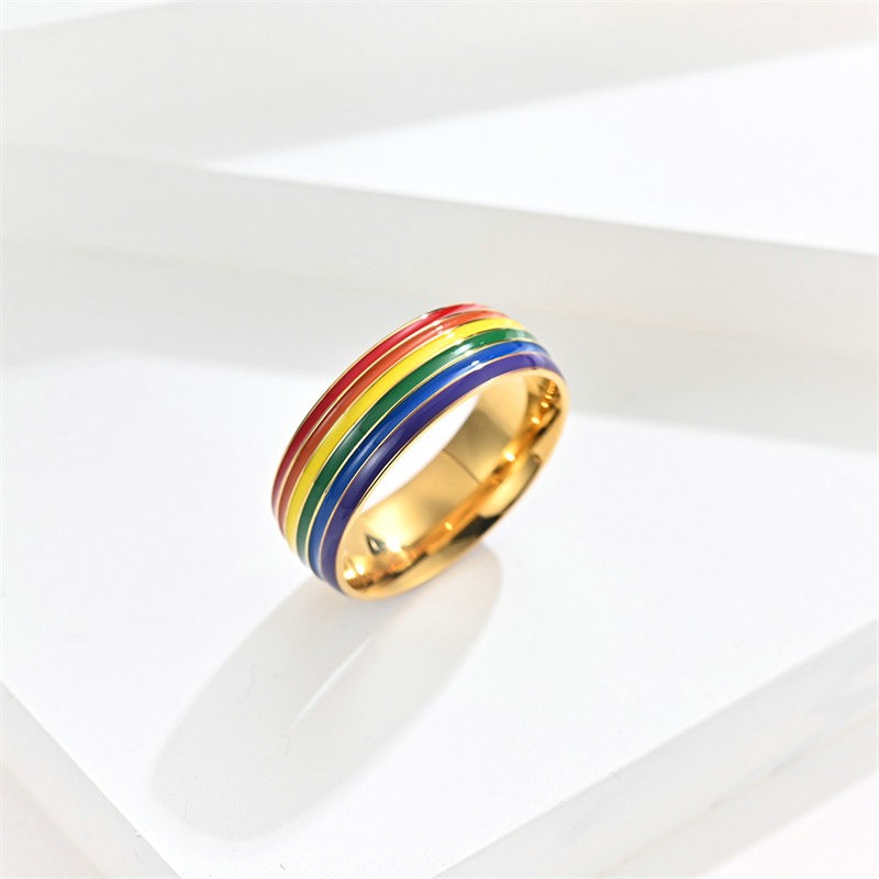 Rainbow Titanium Steel Ring Hand Jewelry Stainless Steel Flag Gay Sources Niche