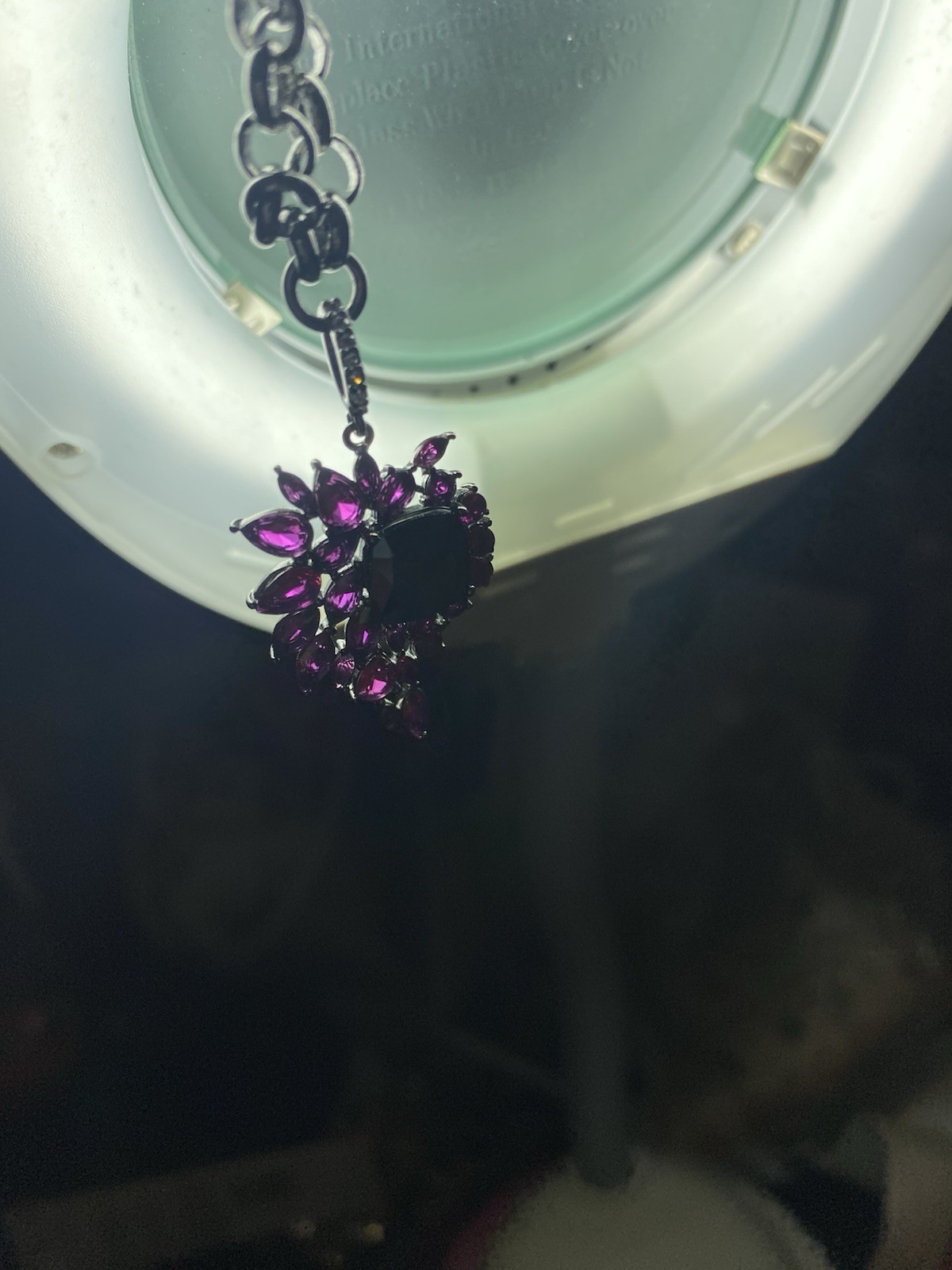 Beautiful Necklace Hematite-plated chain and red cubic zirconia stone Retail 138