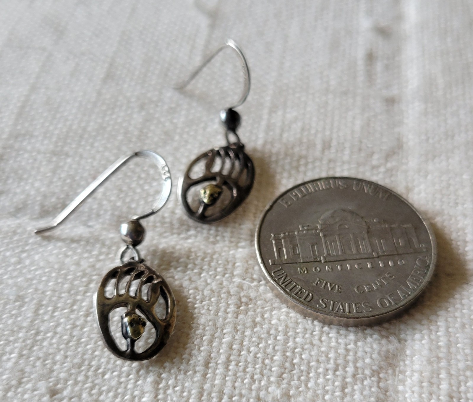 Vintage Native American 925 Sterling Silver Bear Paw Dangle Earrings