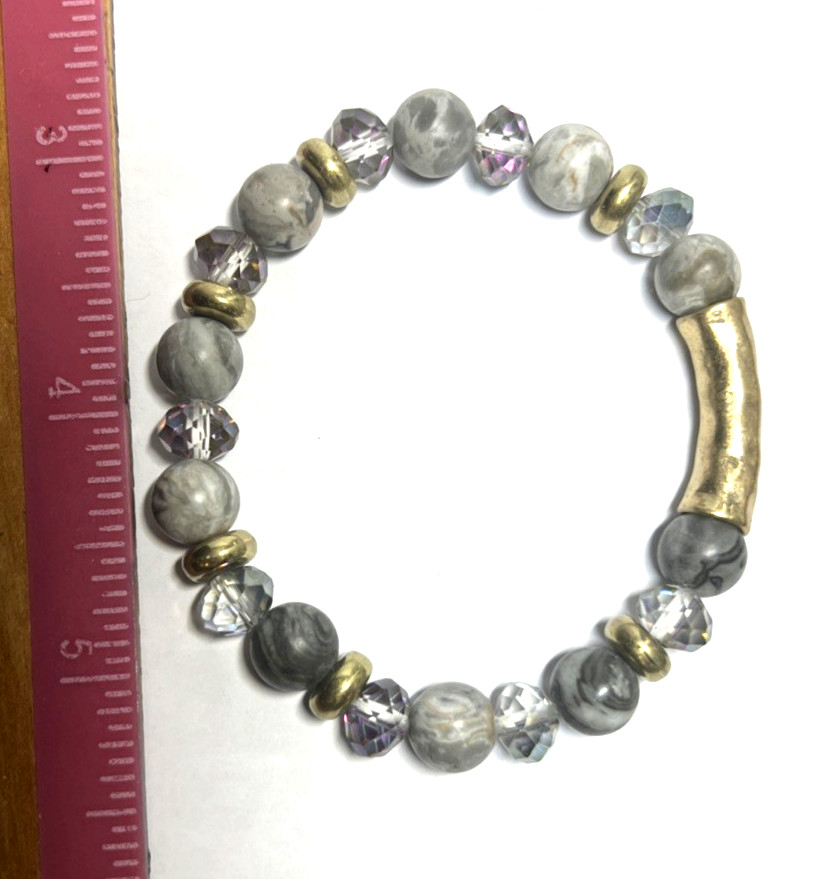 Beeded “Blessed” Bracelet Stretchy Grey