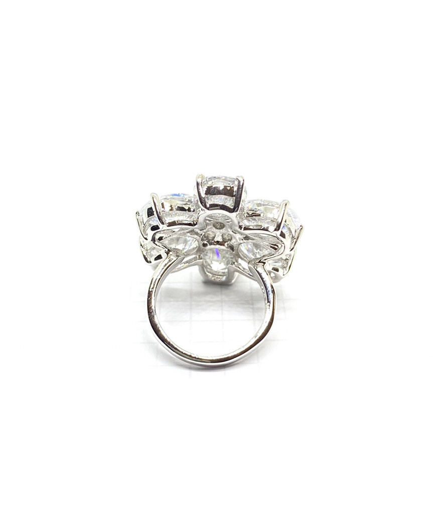 (SIZE 6,7,8,9) Massive Huge CZ STONES FLOWER COCKTAIL RING .925 STERLING SILVER
