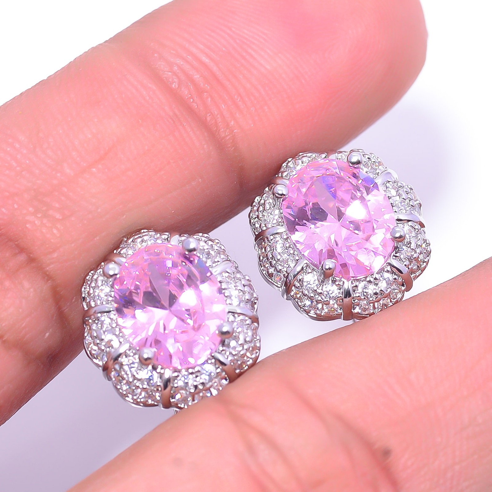 Pink Sapphire – Simulated & Cubic Zirconia 925 Sterling Silver Earring 0.59″ E34
