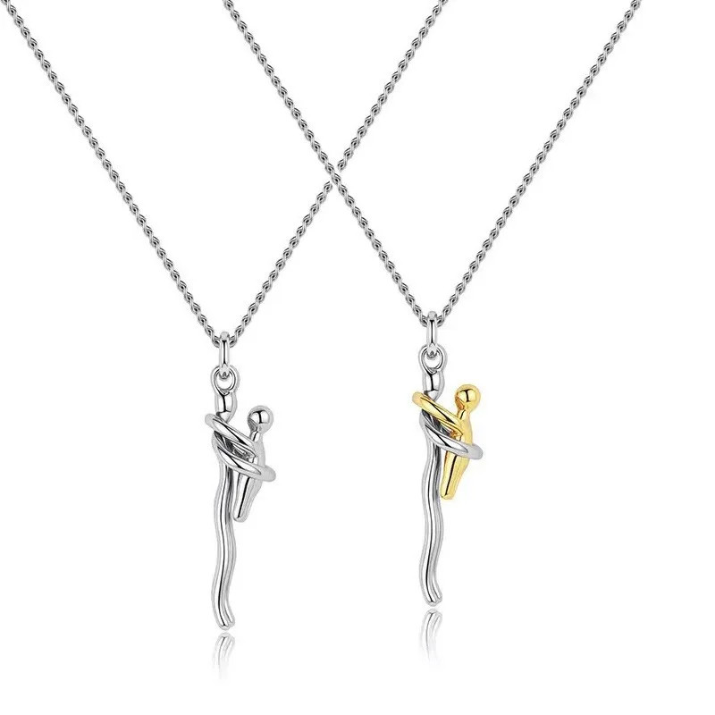 Mother Child Hugging Necklace Mother’s Day Gift for Mom Two Tone Pendant Gift
