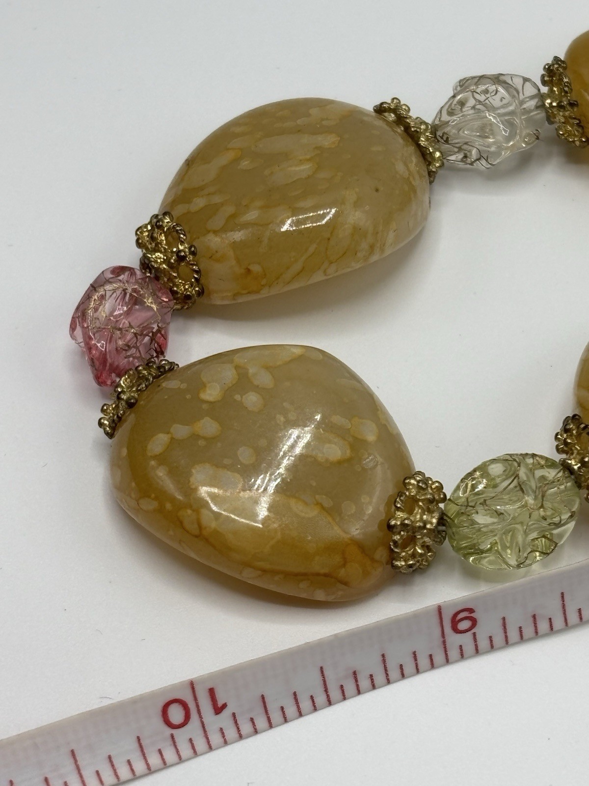 Yellow Acrylic Beaded Necklace Statement Chunky Fashion Jewelry Gold Tone