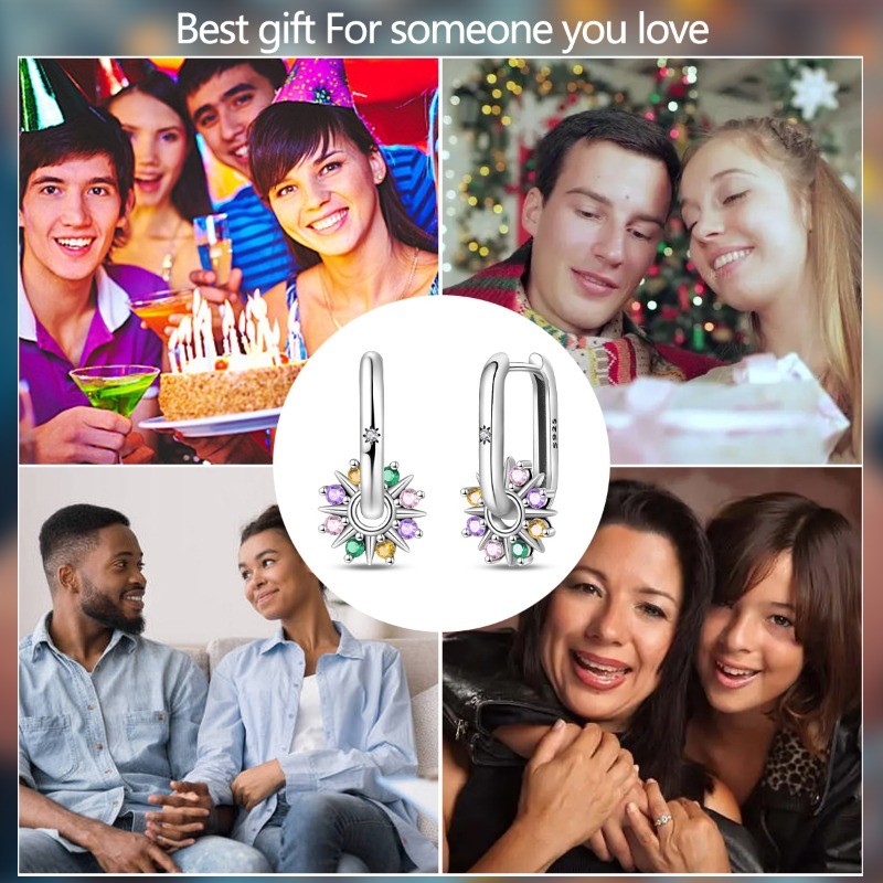 PANDACH 925 Sterling Silver Minimalist Sun Hoop Earrings For Women Jewelry Gifts
