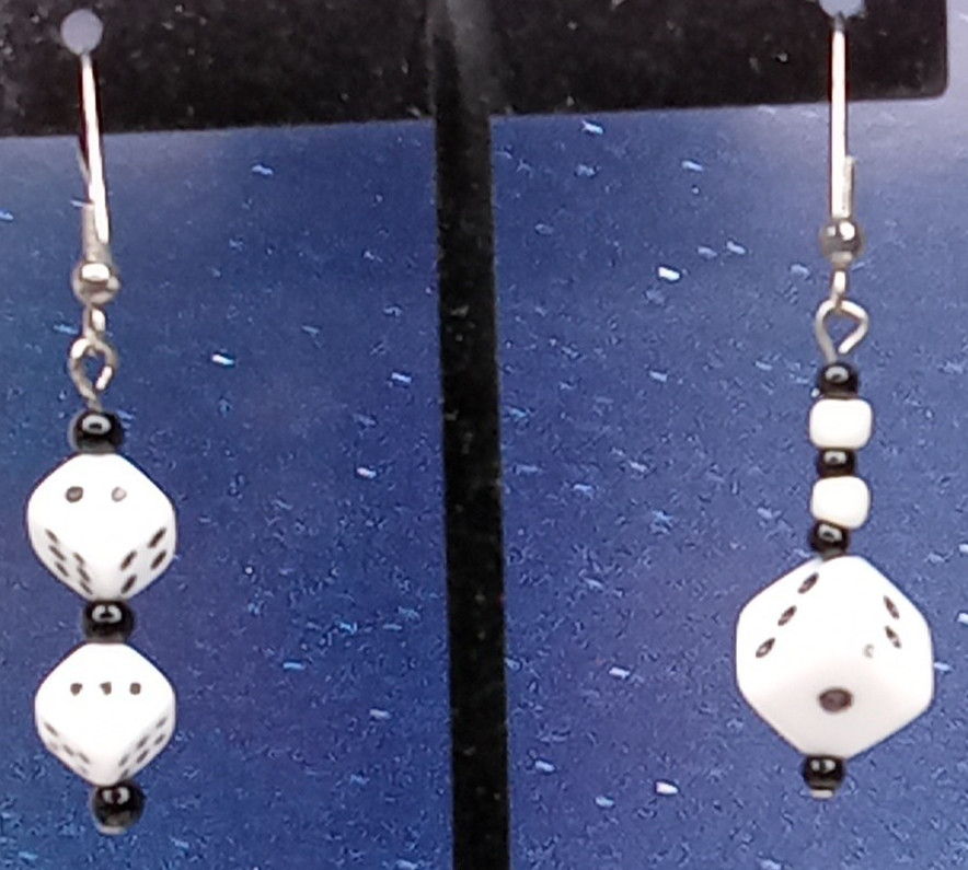 White Die Dice Pierced Earrings