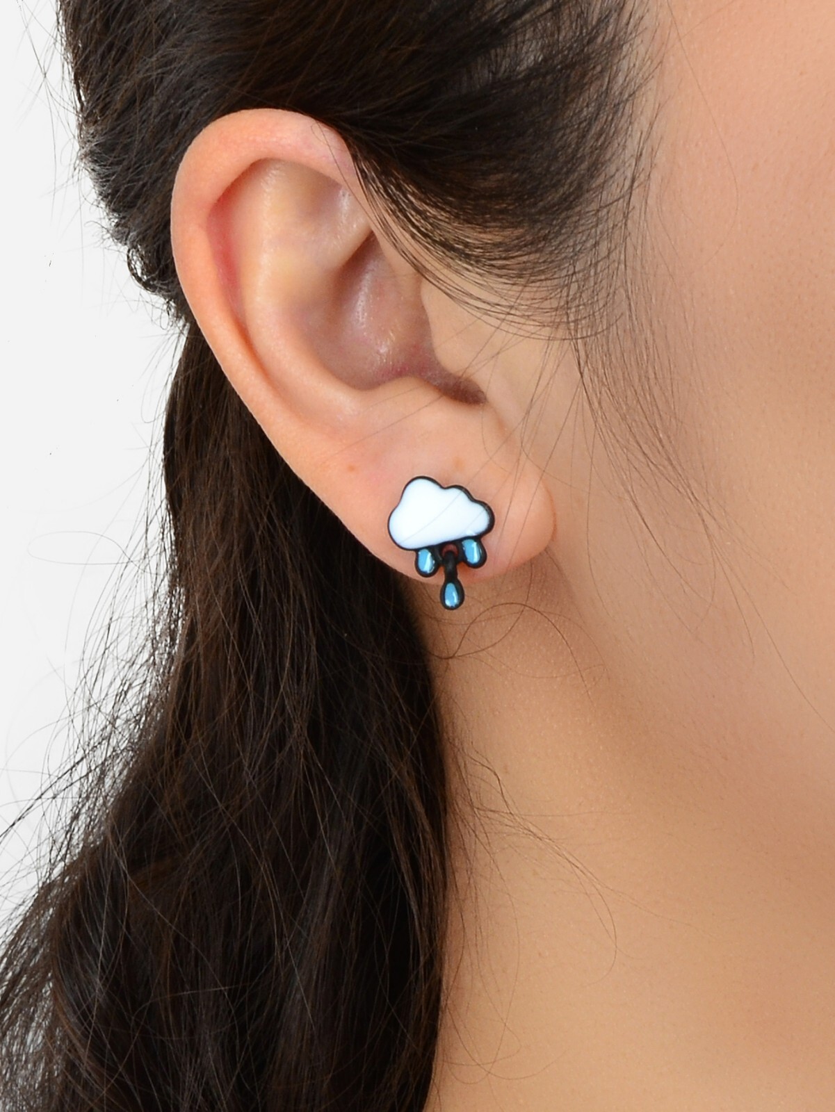 Enamel Alloy Cute White Cloud Blue Raindrop Stud Earrings Cartoon Jewellery Gift