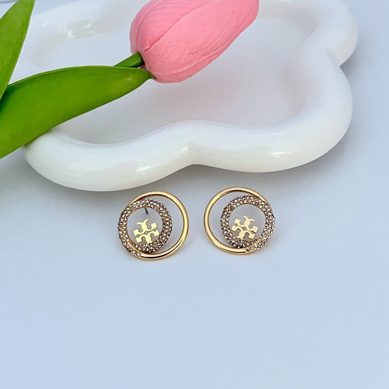 New Burch Golden Classic Double Circle Shining Earring Lady with Jewelry Pouch