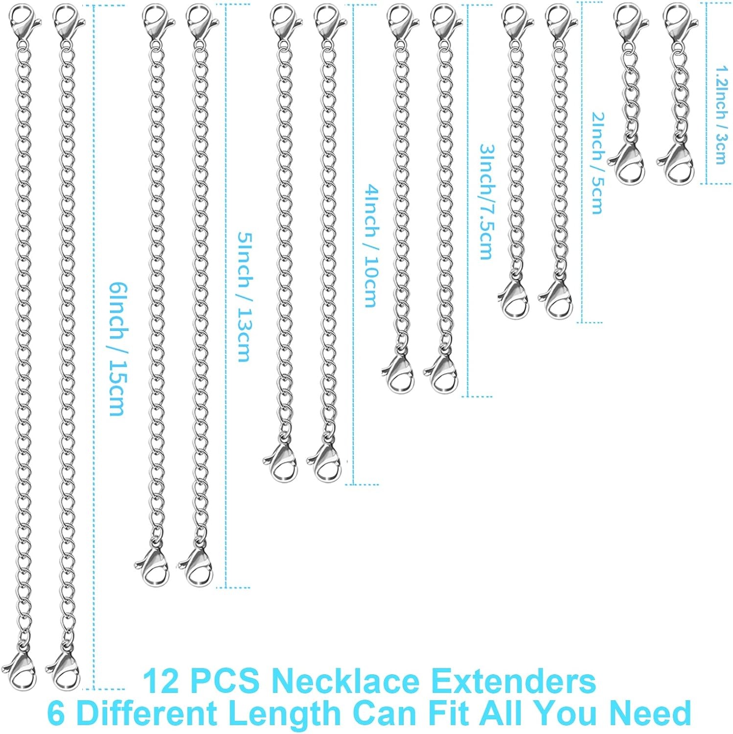 UUBAAR 12 PCS Necklace Extenders – Stainless Steel Necklace Extension Chain for