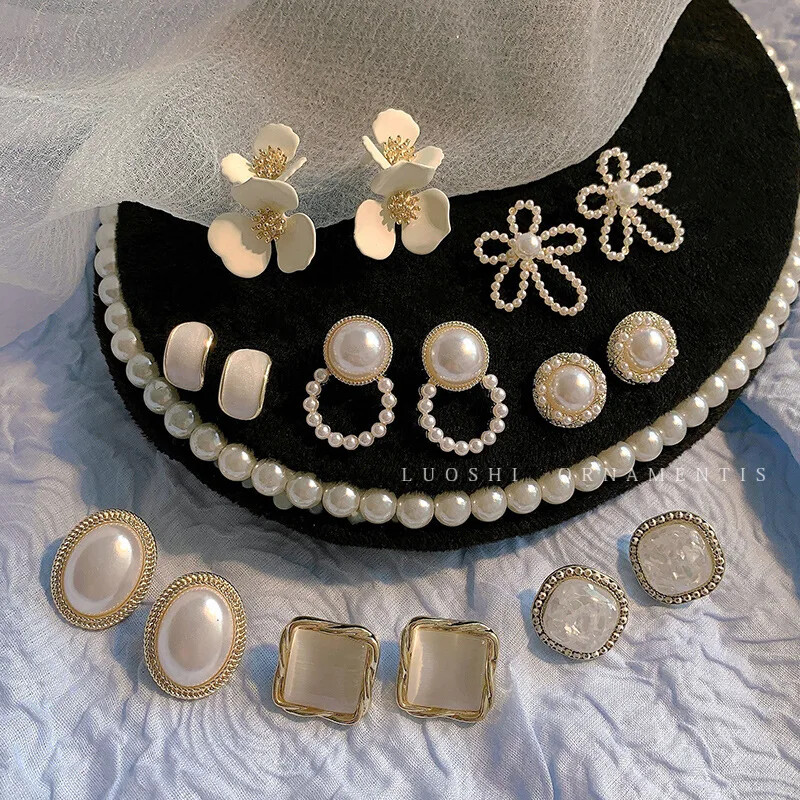 Women Girl Camellia Baroque Pearl Earrings Fashion Vintage Jewelry Lady Ear Clip