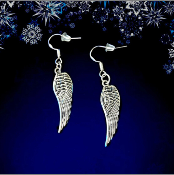 SILVER ANGEL WINGS DANGLE FEATHER CHARM EARRINGS~CHRISTMAS EASTER GIFT FOR HER