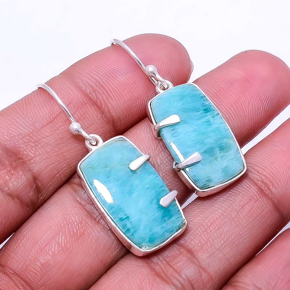 Natural Amazonite -Russia 925 Sterling Silver Handmade Earring 1.37″ E9