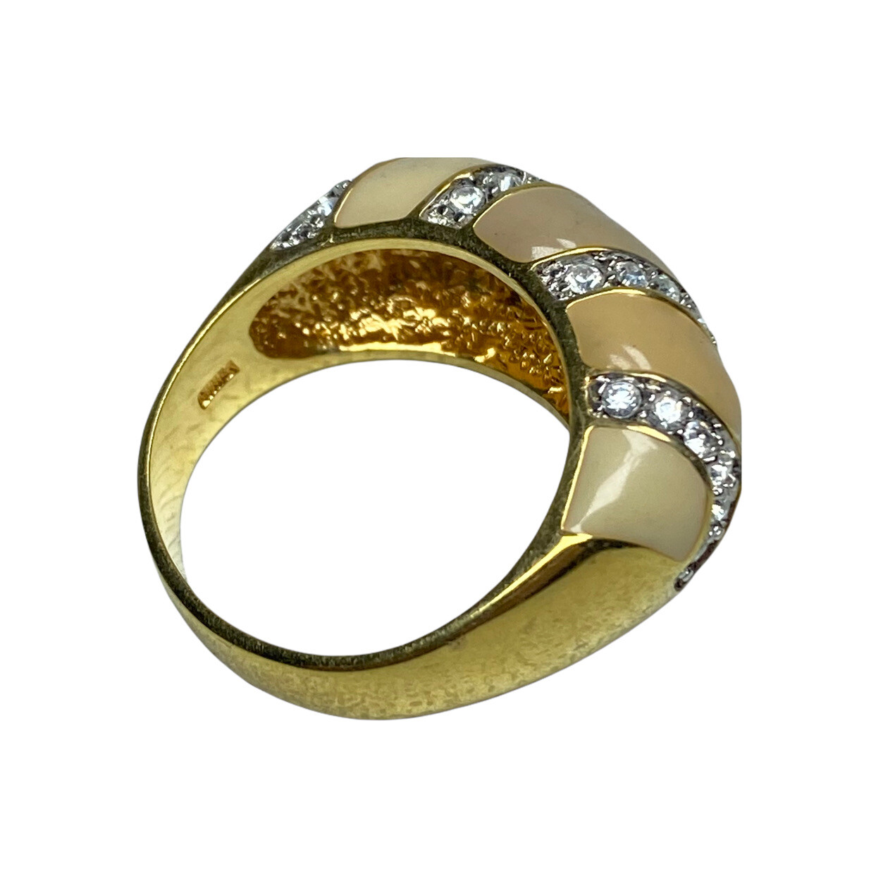 Signed JOAN RIVERS Thick Enamel Rhinestone Ring Gold Tan Beige PICK SIZE 6-7-8-9