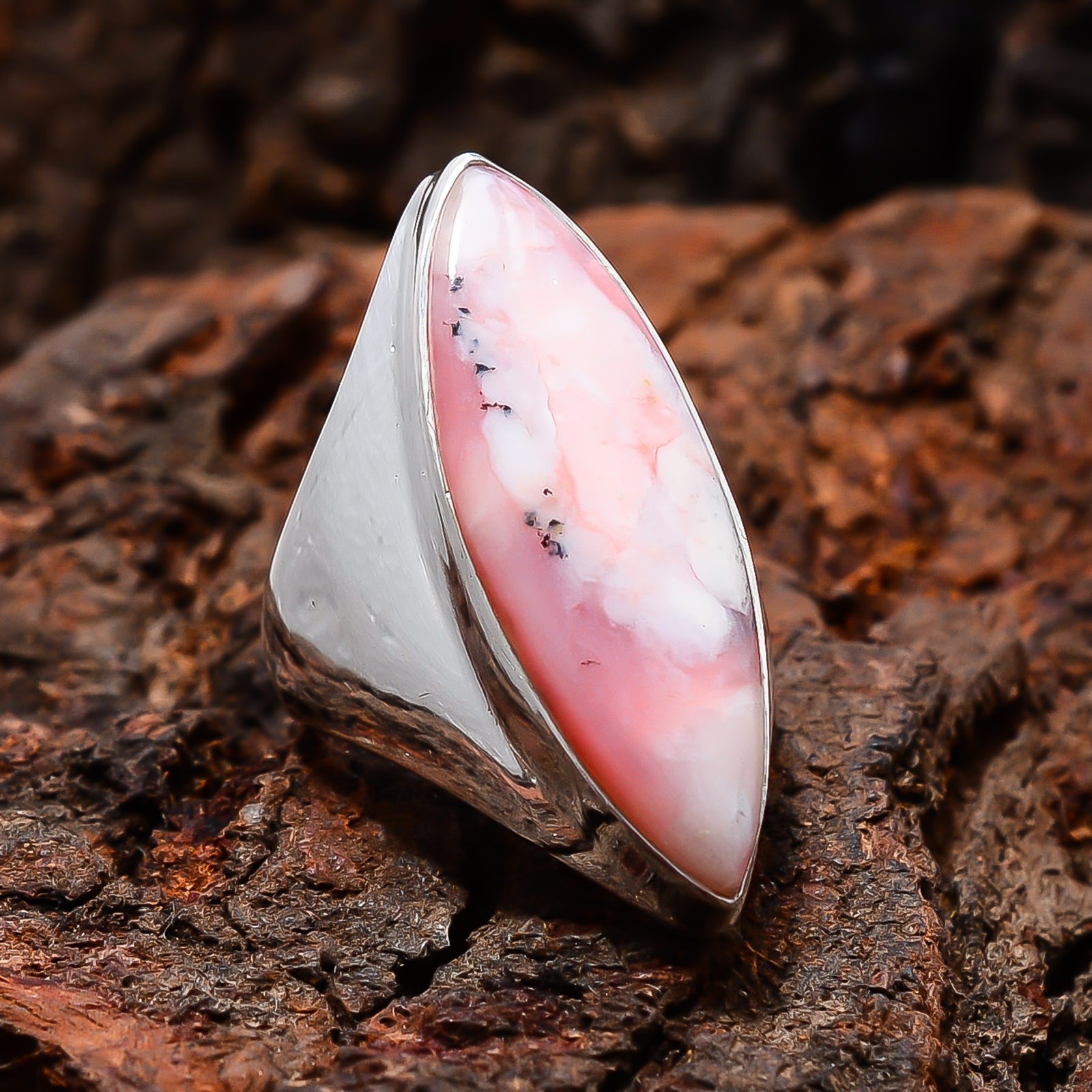 Pink Opal – Peru Designer Handmade 925 Sterling Silver Ring S.7.5 R126316
