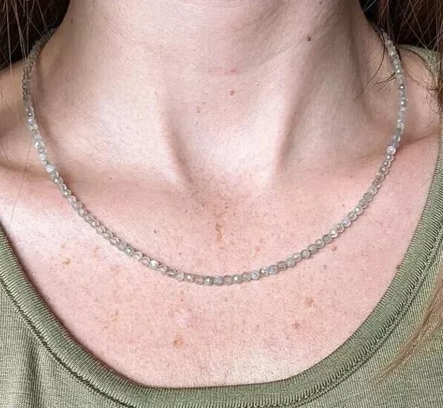 Natural Labradorite 4mm Beaded Choker Necklace Healing Reiki Dainty Women Skinny