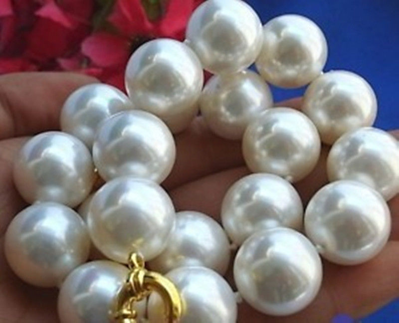 Rare Huge 8MM 10MM 12MM 14MM 20mm White Shell Pearl Necklace AAA 18″