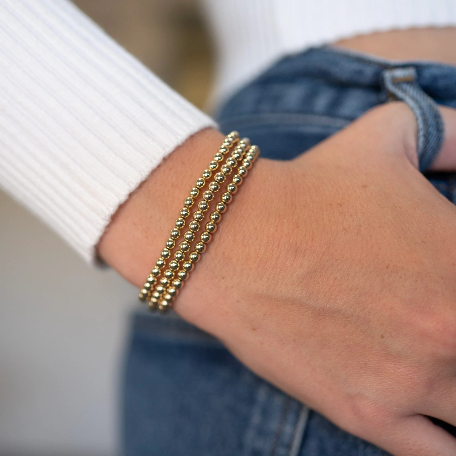 Classic 5mm Gold Filled Beaded Bracelet Stacking Jewelry Birthday Gift Her