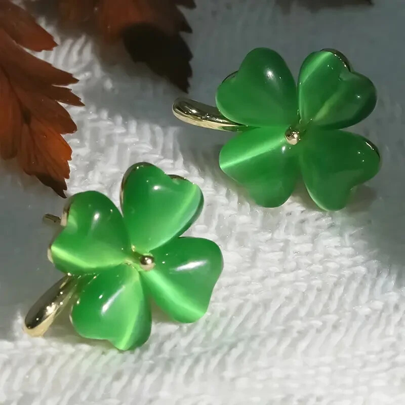 Lucky 4-Leaf Clover Synthetic Opal Stud Earrings Green St. Patrick’s Day Gift