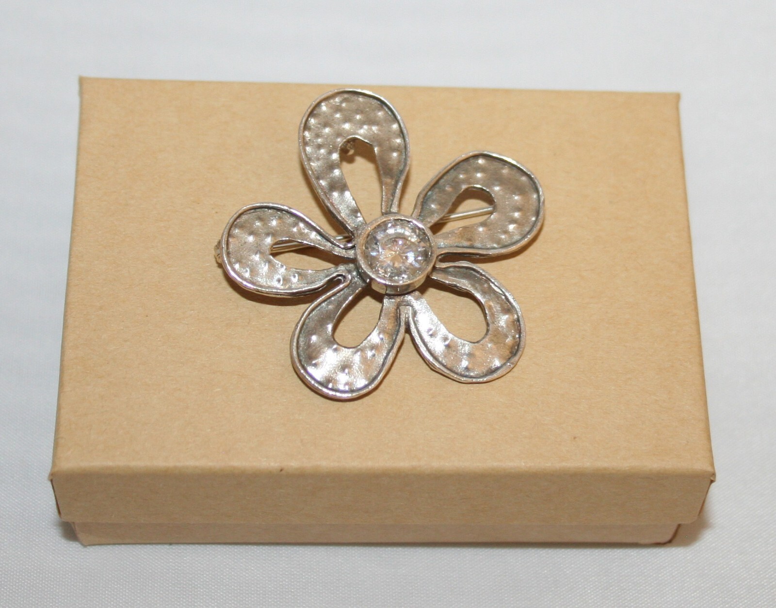 Silpada Sterling Silver Hammered CZ Flower Slider Pendant Brooch I1540