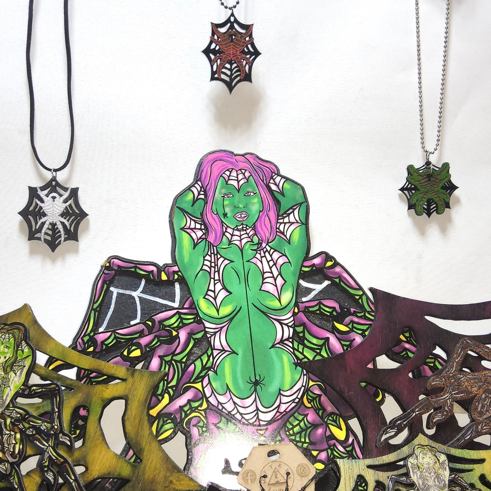 spiders webs earrings laser cut necklace set goth horror style art decor punk