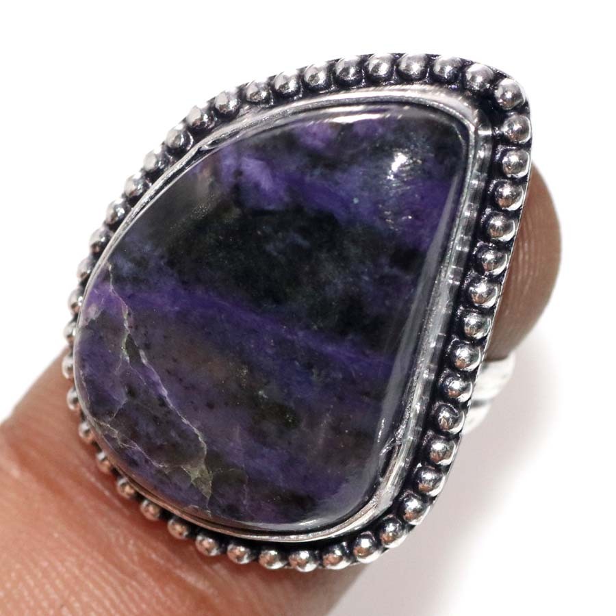925 Silver Plated Charoite Ring US 6.5 Everyday Wear Design Most Beautiful JW