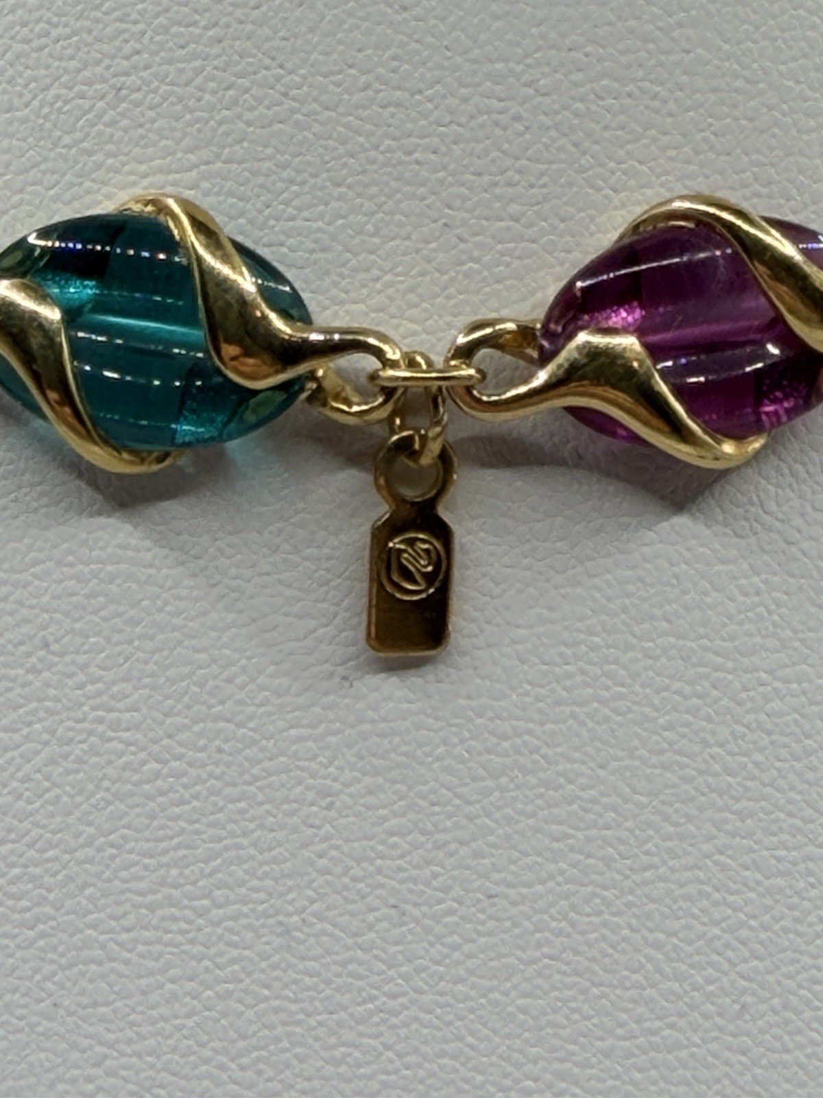 Swarovski Multicolor Caged Crystal Necklace Gold Tone 36” Signed