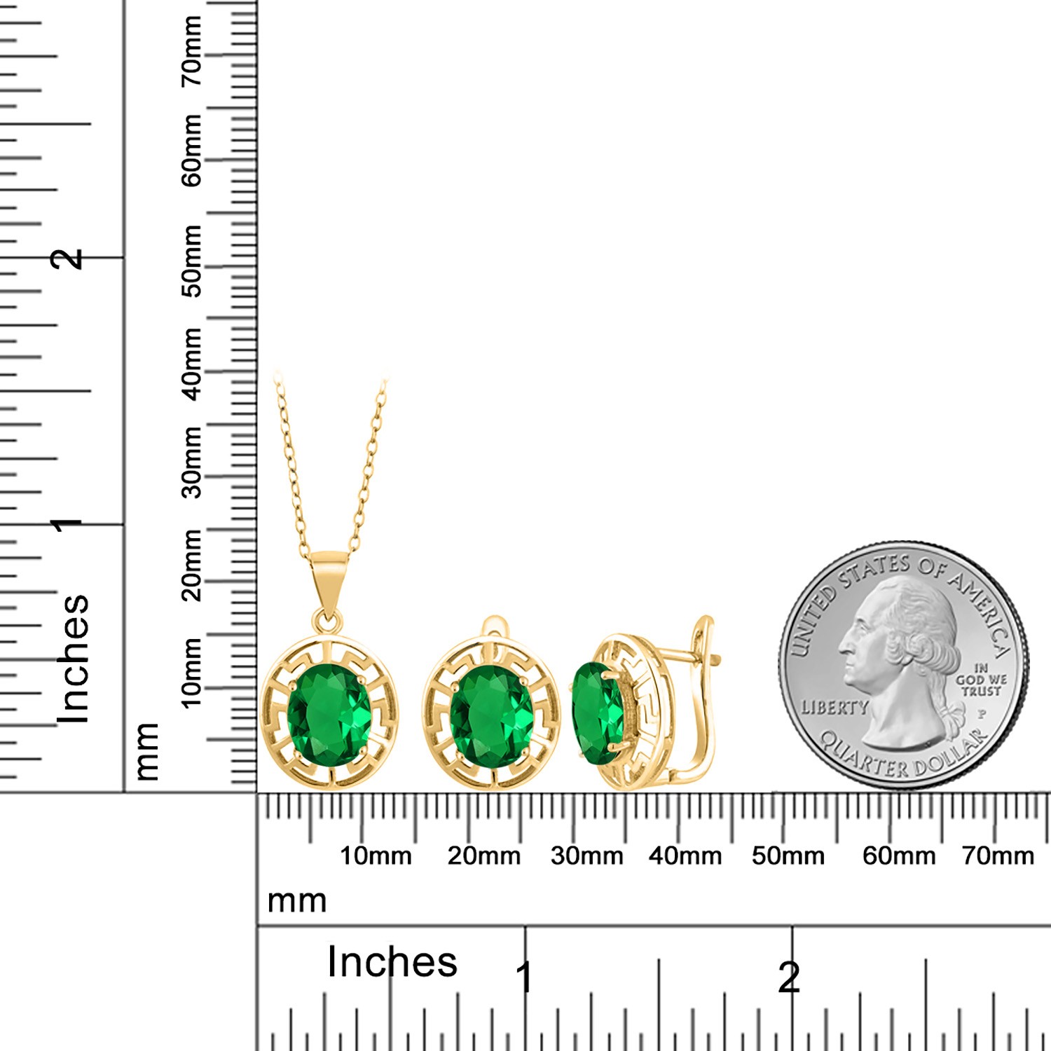 Simulated Emerald (6Ct) in 18K Yellow Gold Plated Silver Pendant Earrings Set
