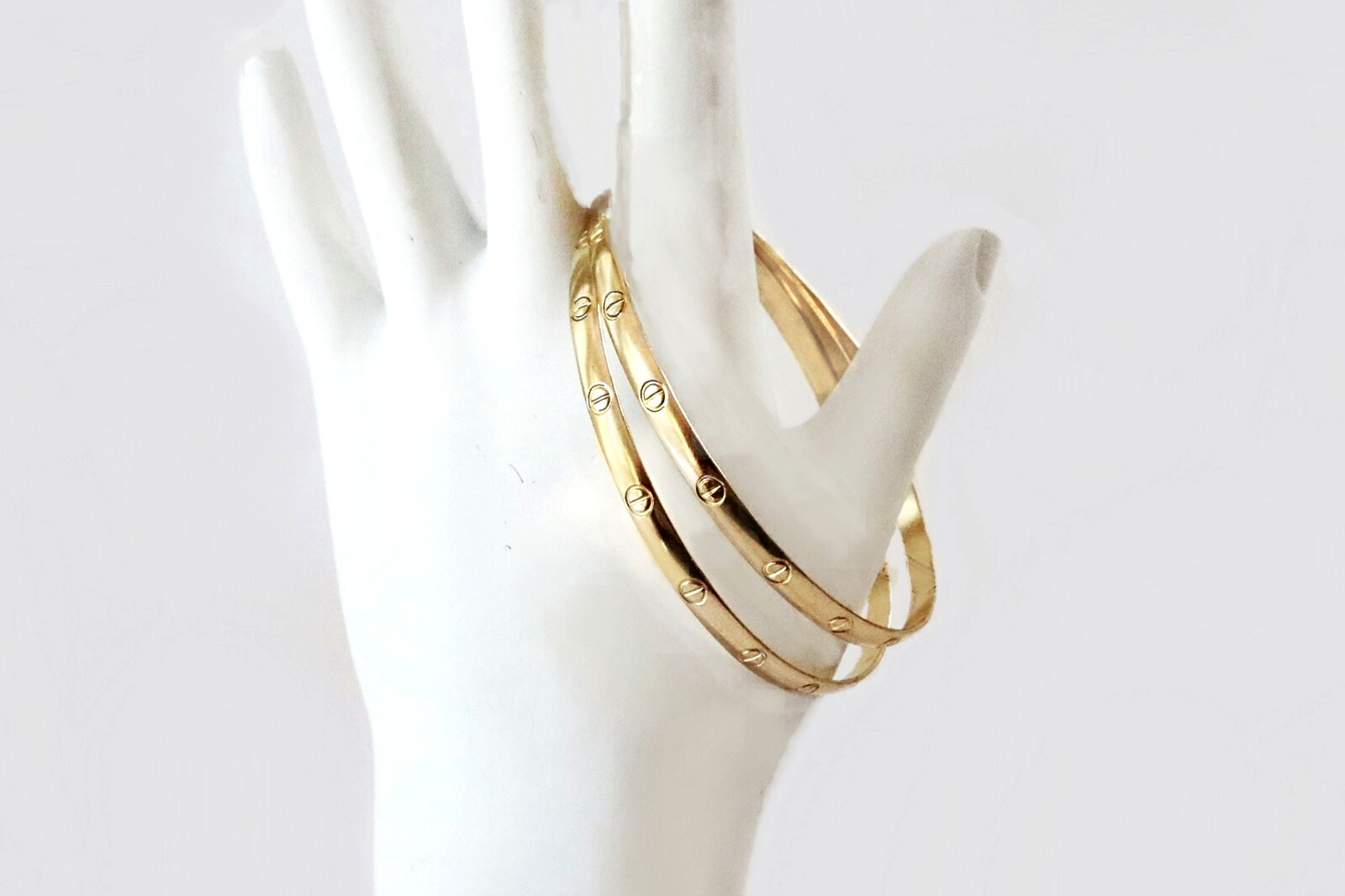 Vintage 14K Gold Filled Set Pair Bangles 4.5mm Mirror Polish Handcrafted Stacka
