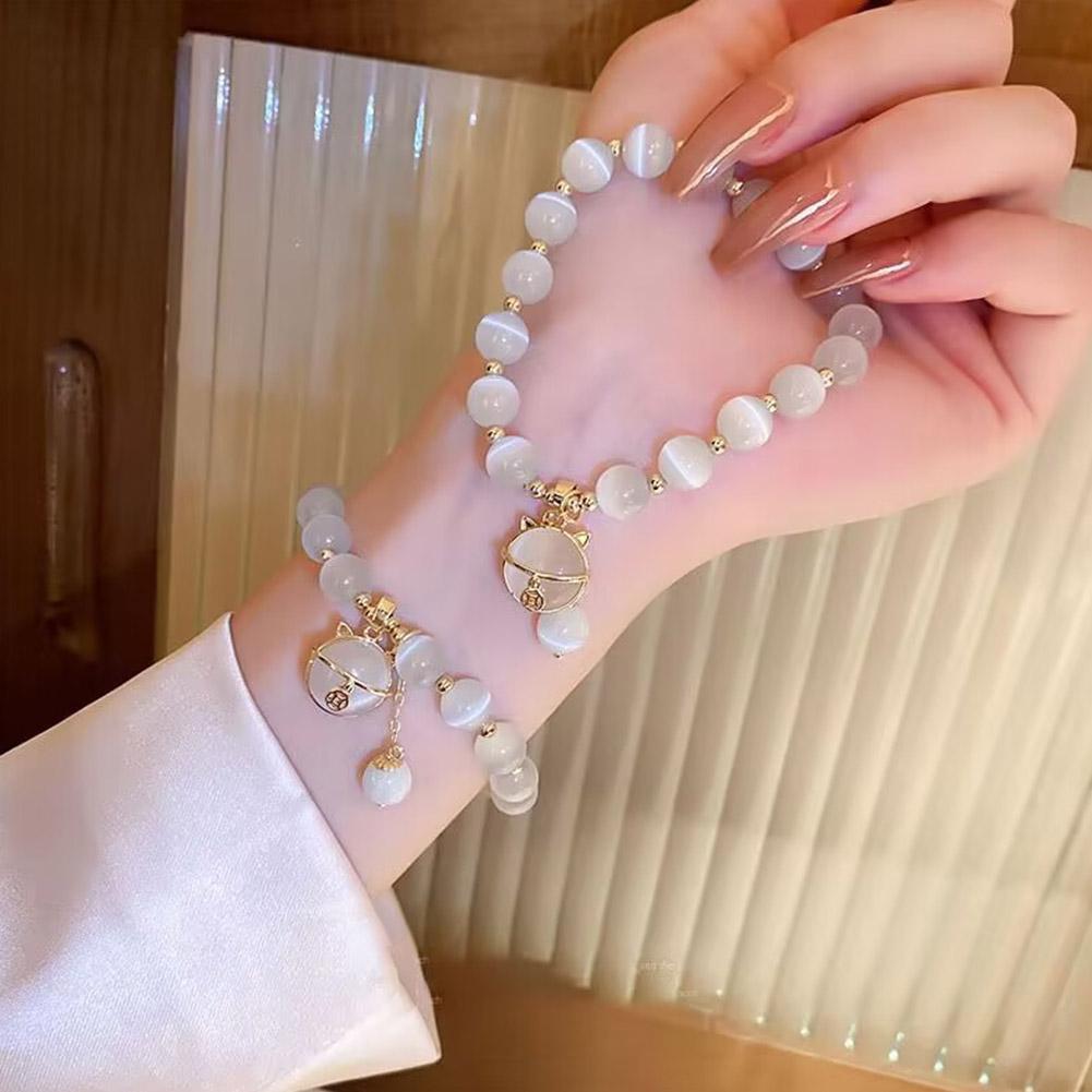 5Pcs Lucky Moonstone Beads Cat Bracelet Attracting Wealth Women Jewelry Gift US